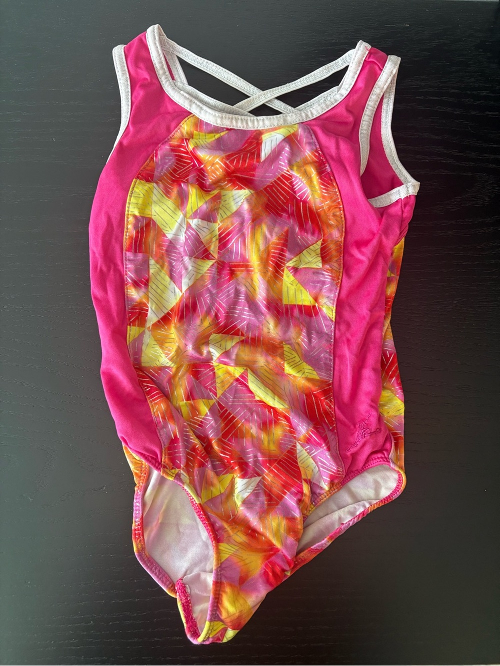 Capezio Pink One-Piece Leotard with Yellow & Orange Geometric Print